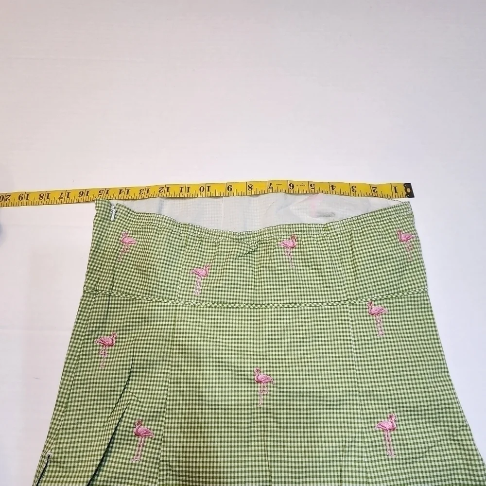 J Crew size 4 bandeau top green gingham pink flamingo embroidery